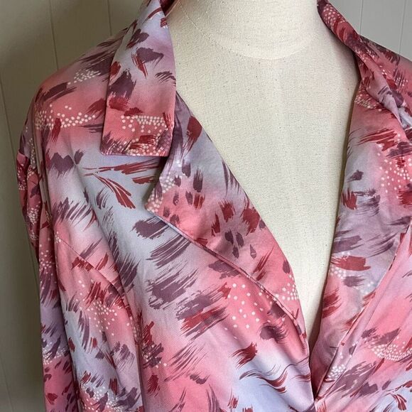 Vintage Womens Large One Button Blazer Pink Blue Abstract Design Long Sleeve - Picture 2 of 11